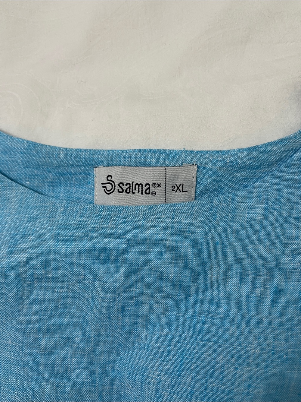 Sky Blue Linen Flutter-Sleeve Blouse - Picture 5 of 7